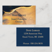 抽象芸術水色金ゴールドオンネイビーブルー 名刺 (正面/裏面)