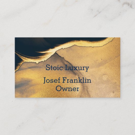 抽象芸術水色金ゴールドオンネイビーブルー 名刺 (正面)