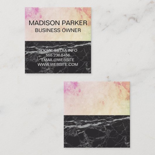 抽象芸術水色 |黒い大理石 スクエア名刺 (正面/裏面)