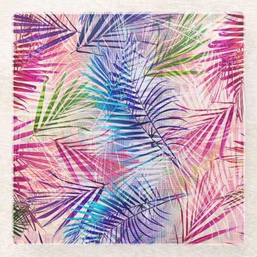 抽象芸術水葉色Allover Pattern ガラスコースター (正面)