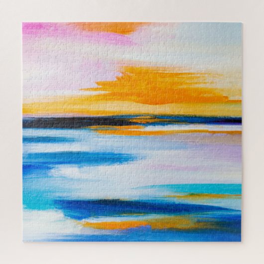 抽象芸術油の質感、夕日絵画の海。 ジグソーパズル (縦)