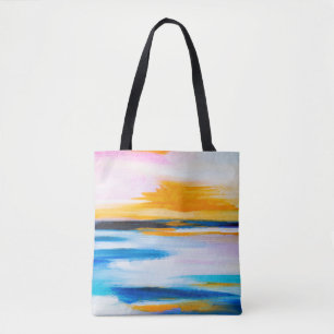 抽象芸術油の質感、夕日絵画の海。 トートバッグ