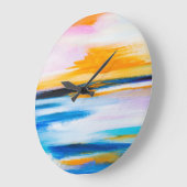 抽象芸術油の質感、夕日絵画の海。 ラージ壁時計 (傾斜)