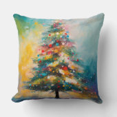 抽象芸術油クリスマスツリーパステル（ばちゃばちゃ）跳ねる クッション (正面)