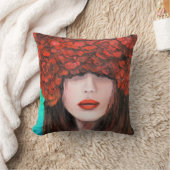 抽象芸術油絵で，女性の顔と赤rを表す クッション (ブランケット)