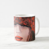 抽象芸術油絵で,女性の顔と赤rを表す コーヒーマグカップ (正面右)