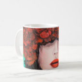 抽象芸術油絵で,女性の顔と赤rを表す コーヒーマグカップ (正面左)