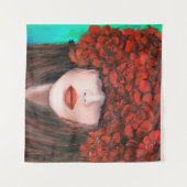 抽象芸術油絵で,女性の顔と赤rを表す タペストリー (正面(横))