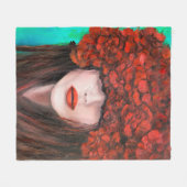 抽象芸術油絵で,女性の顔と赤rを表す フリースブランケット (正面(横))