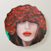 抽象芸術油絵で，女性の顔と赤rを表す ラウンドクッション (裏面)