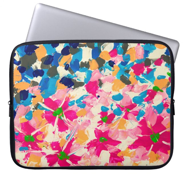 抽象芸術油絵キャンバス。色数々のの輪 ラップトップスリーブ (正面)