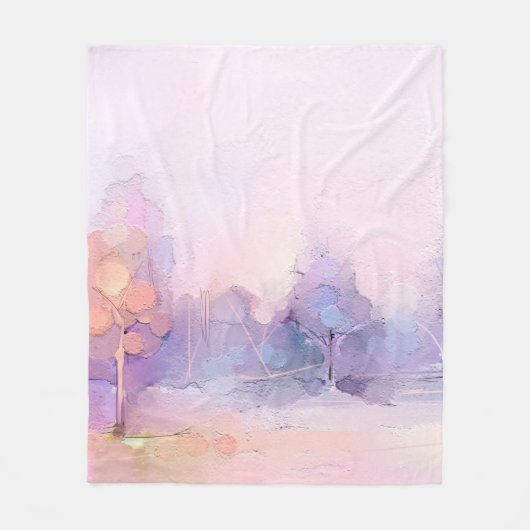 抽象芸術油絵冬林景観セム フリースブランケット (正面)