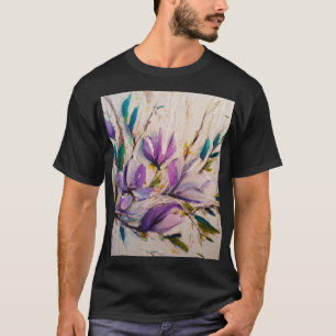 抽象芸術油絵技法離れ花 Tシャツ