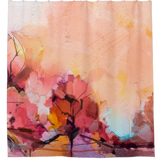 抽象芸術油絵画風景。ブルーパカラフルール シャワーカーテン (正面)