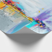 抽象芸術油絵画風景。ブルーパカラフルール ラッピングペーパー (角)