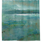 抽象芸術沿岸ティール（緑がかった色） シャワーカーテン (正面)