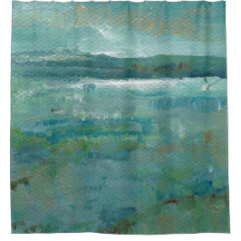 抽象芸術沿岸ティール（緑がかった色） シャワーカーテン