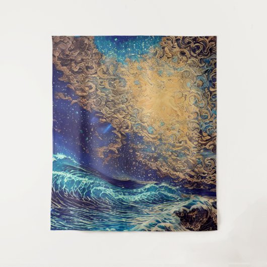 抽象芸術波の夕日 タペストリー (正面)