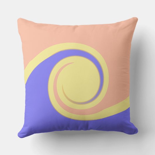 抽象芸術波の青い珊瑚と淡い黄色 クッション (裏面)