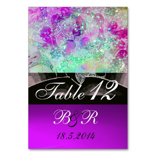 抽象芸術波ブルー,パープルピンク結婚ズモノグラム テーブルナンバー (正面)