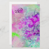 抽象芸術波ブルー，パープルピンク結婚ズモノグラム 便箋 (正面/裏面)