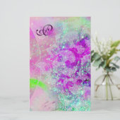 抽象芸術波ブルー，パープルピンク結婚ズモノグラム 便箋 (スタンド正面)