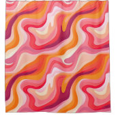 抽象芸術波レトロパターンピンク シャワーカーテン (正面)