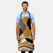 抽象芸術波形:ヴィンテージブラックパターン エプロン (着用した状態)