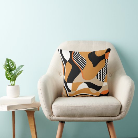 抽象芸術波形:ヴィンテージブラックパターン クッション (椅子)