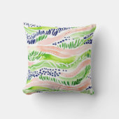 抽象芸術波水色グリーンピンクブルー屋外 クッション (正面)