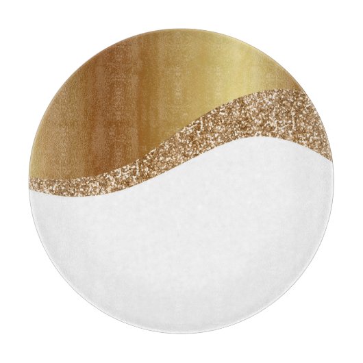 抽象芸術波白色金ゴールドトレイ切断板 カッティングボード (正面)