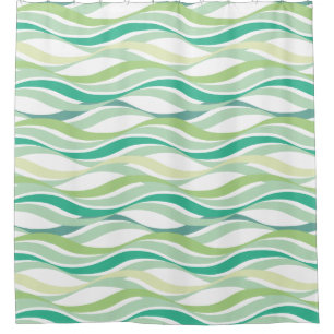 抽象芸術波緑ADD背景色 シャワーカーテン