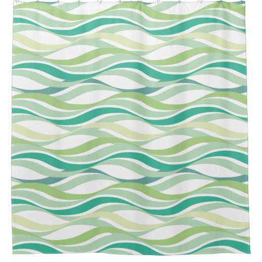 抽象芸術波緑ADD背景色 シャワーカーテン (正面)
