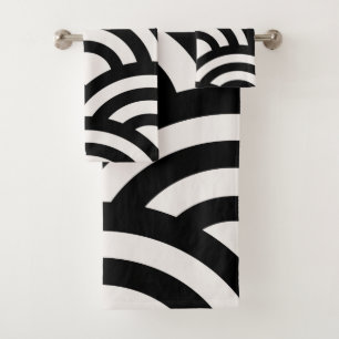 抽象芸術波、アーチ、黒と白の線 バスタオルセット