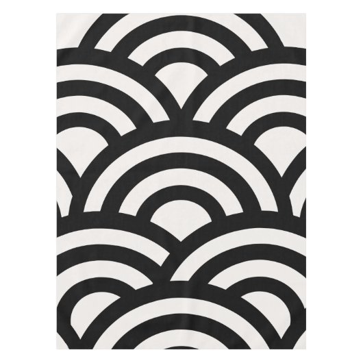 抽象芸術波、アーチ、黒線と白線 テーブルクロス (正面)