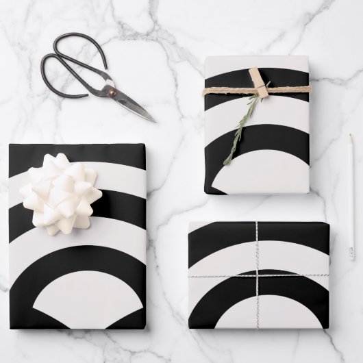 抽象芸術波、アーチ、黒線と白線 ラッピングペーパーシート (正面)