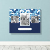 抽象芸術波 |家族の写真と文字|モノグラム キャンバスプリント (インサイチュ (ウッドフロア))