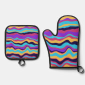 抽象芸術波 鍋つかみ&鍋敷きセット (正面)