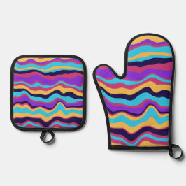 抽象芸術波 鍋つかみ&鍋敷きセット