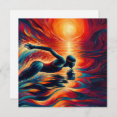 抽象芸術泳ぐ人アートピロー、スイミングギフト、デコール シーズンカード (正面/裏面)