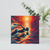 抽象芸術泳ぐ人アートピロー、スイミングギフト、デコール シーズンカード (スタンド正面)