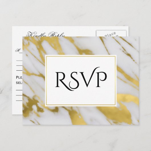 抽象芸術洗練ゴールデンマーブルRSVP インビテーションポストカード (正面/裏面)