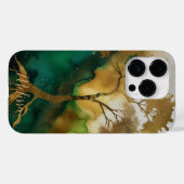 抽象芸術流体の緑の金ゴールドツリーのパーソナライズ名Ca Case-Mate iPhoneケース (裏面 (横))