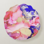 抽象芸術流体アートパープルピンク金ゴールドメタリック ラウンドクッション (裏面)