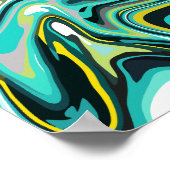 抽象芸術流体パターンのティール（緑がかった色）と黒 ポスター (角)