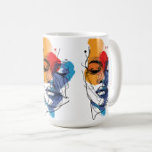 抽象芸術流体ライン顔アート コーヒーマグカップ (正面右)