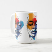 抽象芸術流体ライン顔アート コーヒーマグカップ (正面左)