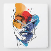 抽象芸術流体ライン顔アート スクエア壁時計 (正面)