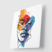 抽象芸術流体ライン顔アート スクエア壁時計 (傾斜)