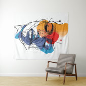 抽象芸術流体ライン顔アート タペストリー (インサイチュ(横))